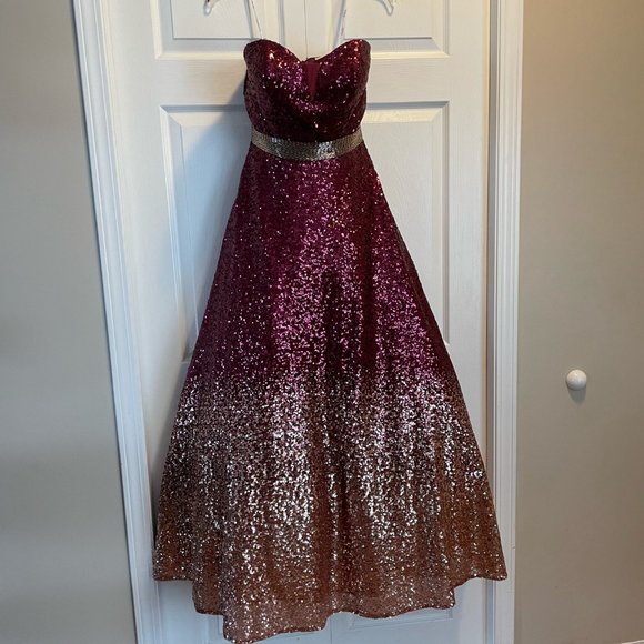 Tiffany Designs - Burgandy/Gold Sequin Ball Gown - Picture 3 of 4